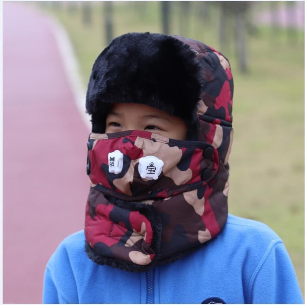 1. Kids Camo WineRed Trapper Hats Winter Hats -40 Degree Resistance Waterproof